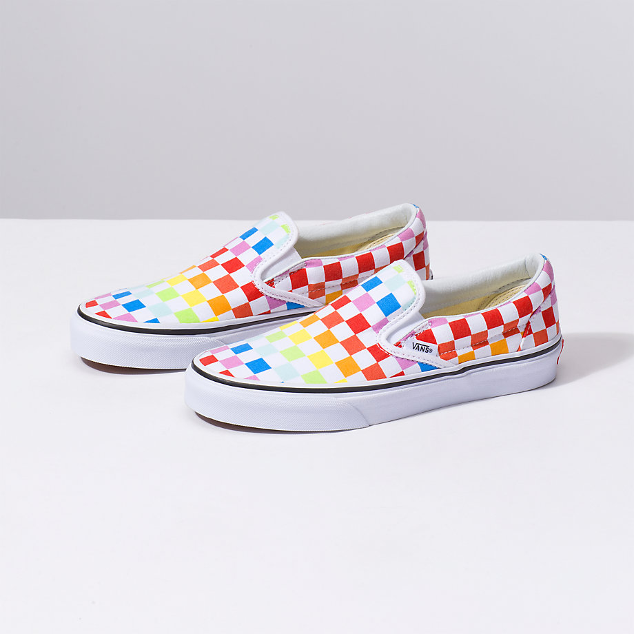 Vans Kiz Çocuk Kaykay Ayakkabısı Checkerboard Slip-On Renkli Beyaz | 92171-227